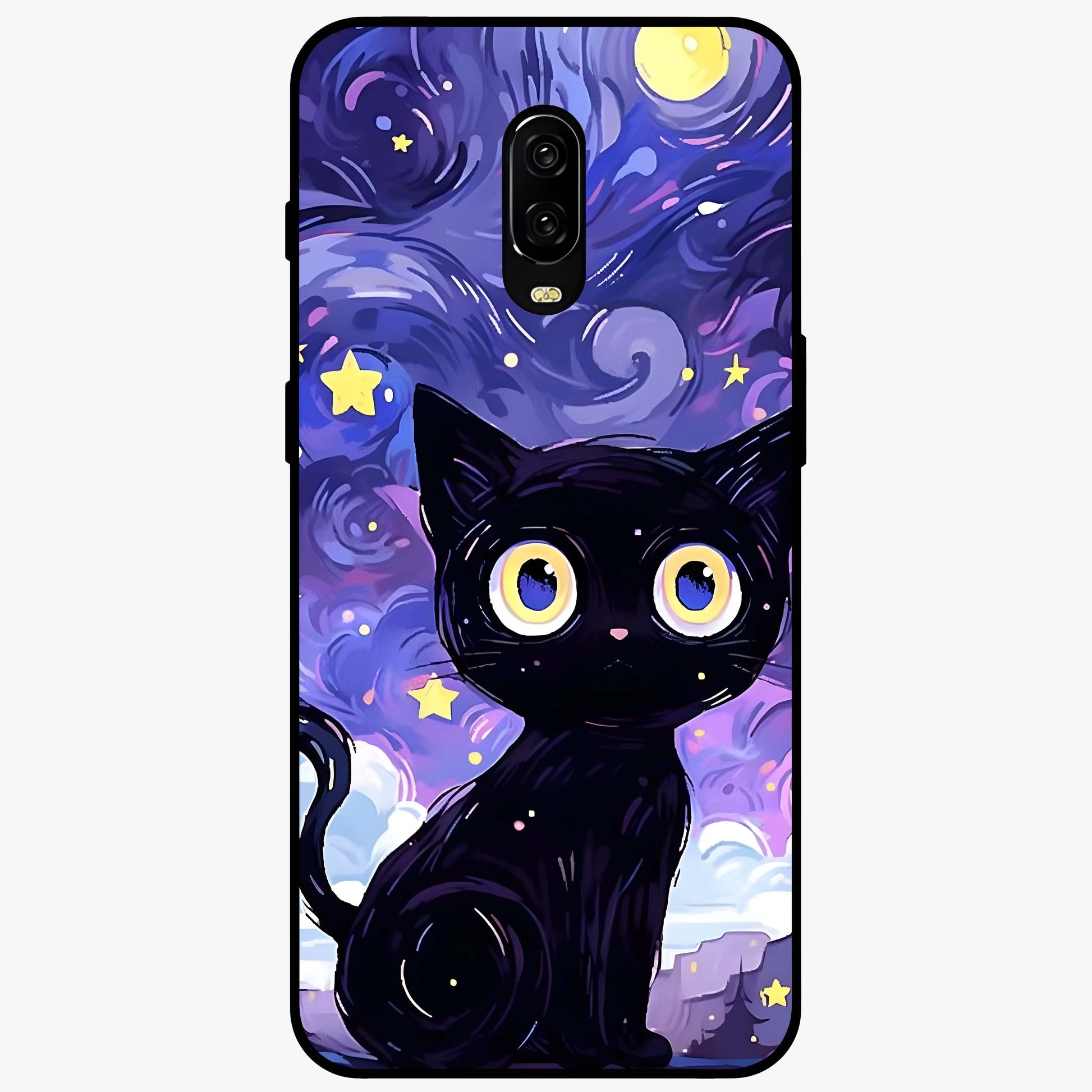 Abstract Cat Art Glass Case showing flat back view with artistic cat illustration and glossy glass finish.