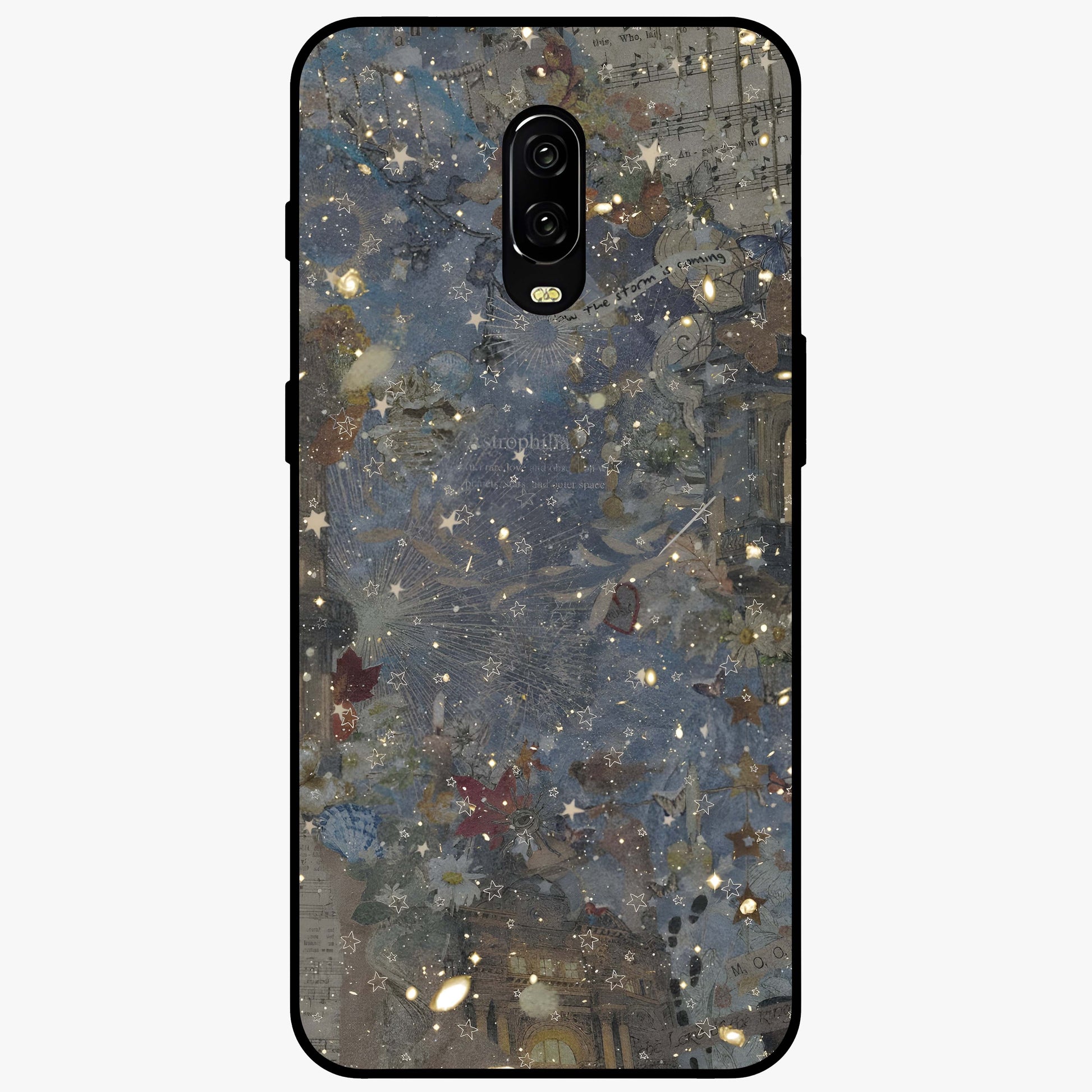 Aesthetic Astrolophia Glass Case showing flat back view with dreamy aesthetic design and glossy glass finish.