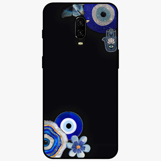 Aesthetic Blue Evil Eye Glass Case showing flat back view with protective evil eye artwork and glossy glass finish.
