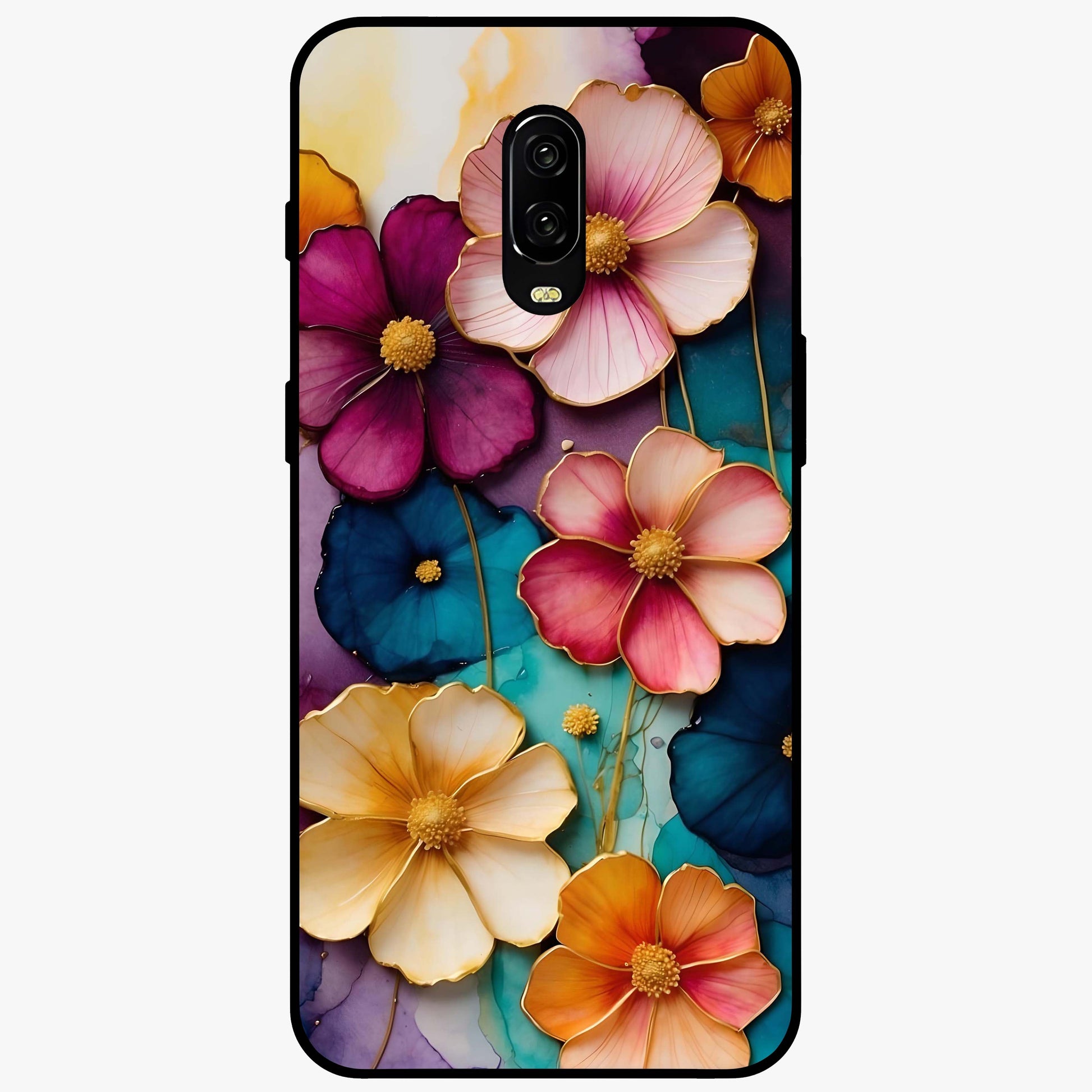 Artlyn Grace Flower Pattern Glass Case showing flat back view with elegant floral pattern artwork and glossy glass finish.