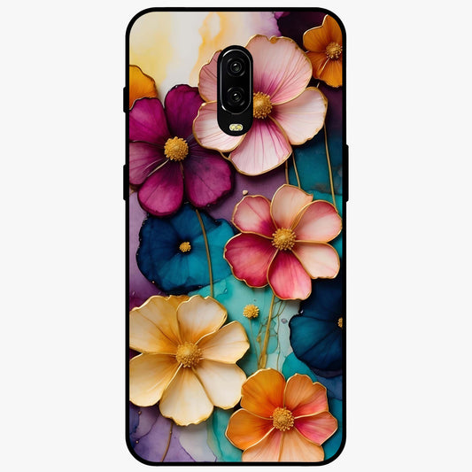 Artlyn Grace Flower Pattern Glass Case showing flat back view with elegant floral pattern artwork and glossy glass finish.