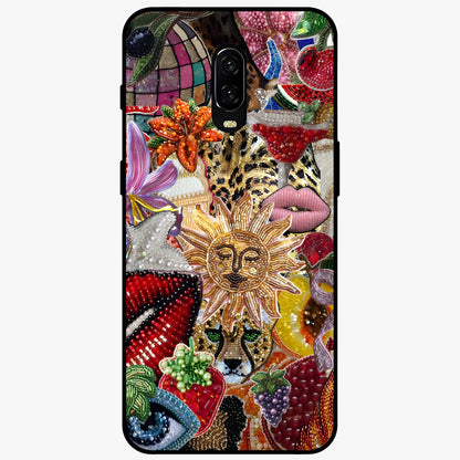 Beaded Fashion Jungle Glass Case showing flat back view with vibrant jungle inspired bead artwork and glossy glass finish.