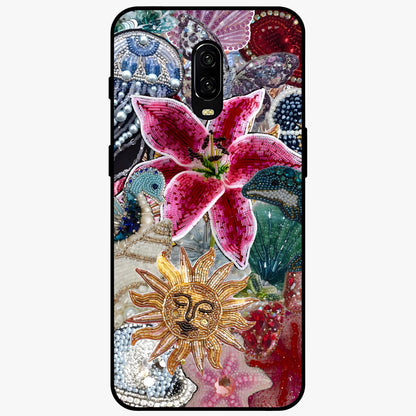 Beaded Garden Fantasy Glass Case showing flat back view with dreamy garden bead artwork and glossy glass finish.