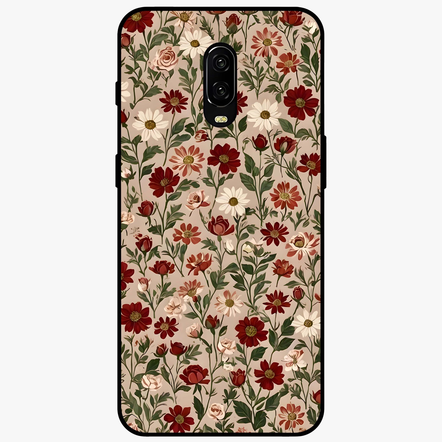 Biege Flower With Leaf Glass Case showing flat back view with soft beige floral artwork and glossy glass finish.