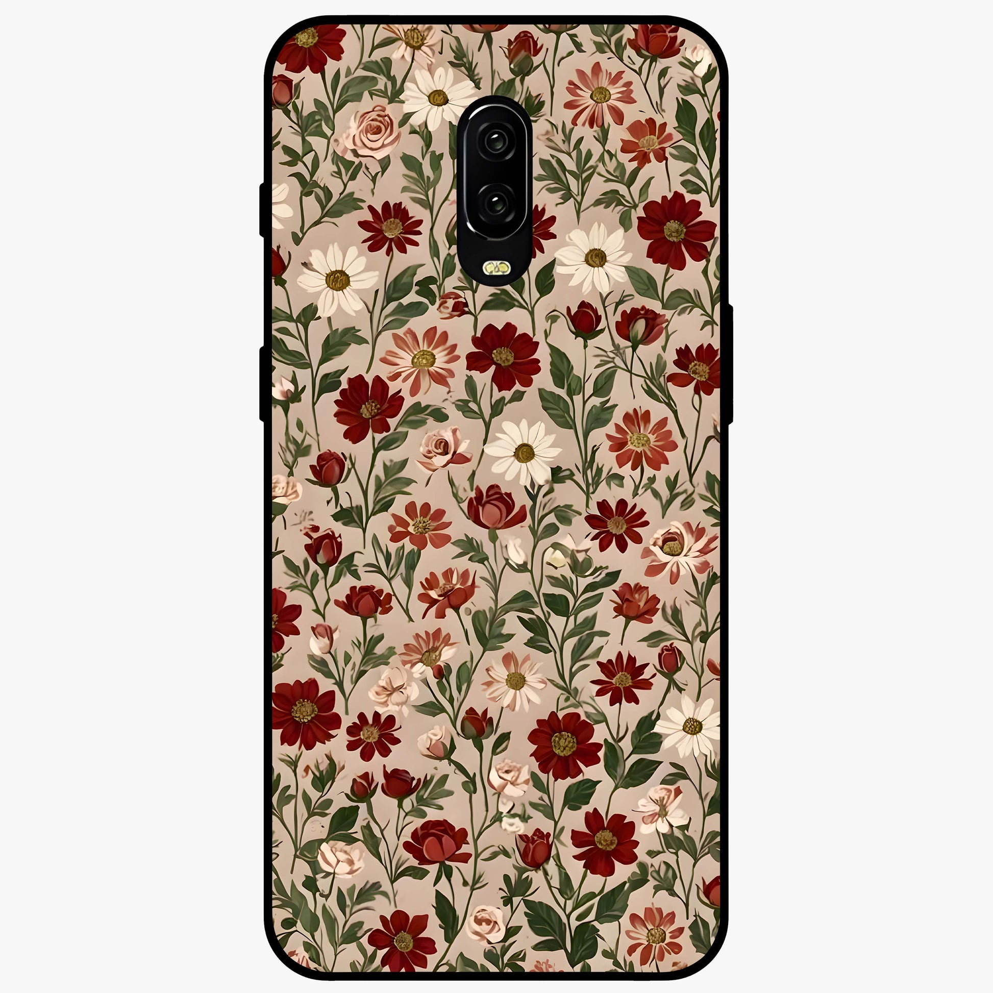 Biege Flower With Leaf Glass Case showing flat back view with soft beige floral artwork and glossy glass finish.