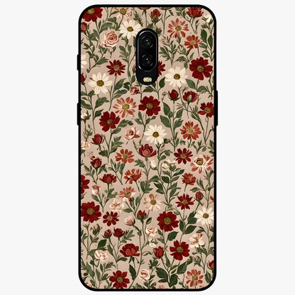Biege Flower With Leaf Glass Case showing flat back view with soft beige floral artwork and glossy glass finish.
