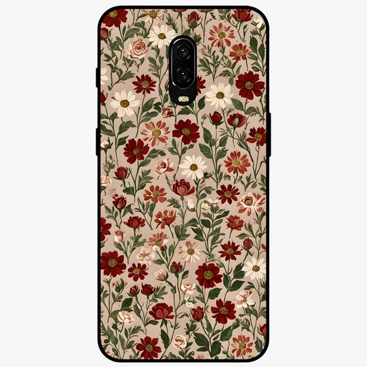 Biege Flower With Leaf Glass Case showing flat back view with soft beige floral artwork and glossy glass finish.