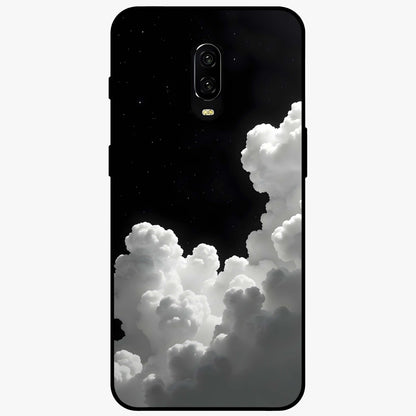 Black Background With White Cloud Glass Case showing flat back view with minimal cloud artwork on dark background and glossy glass finish.