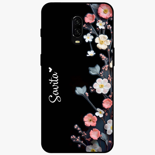 Black Elegance Floral Custom Name Glass Case showing flat back view with elegant floral artwork and personalized name design.
