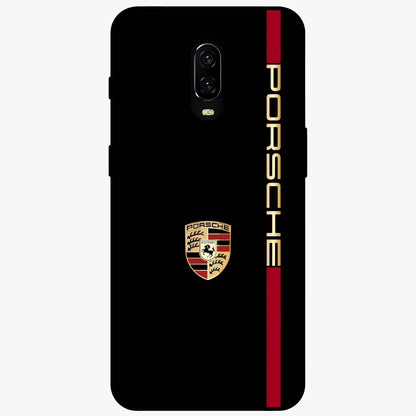 Black Minimal Porsche Glass Case showing flat back view with sleek minimal sports car artwork and glossy glass finish.