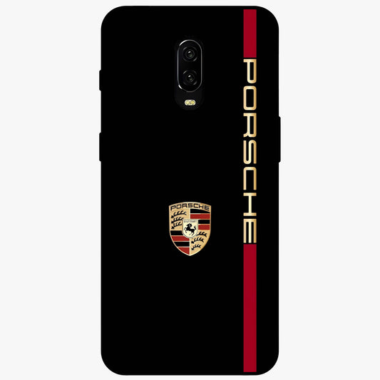Black Minimal Porsche Glass Case showing flat back view with sleek minimal sports car artwork and glossy glass finish.