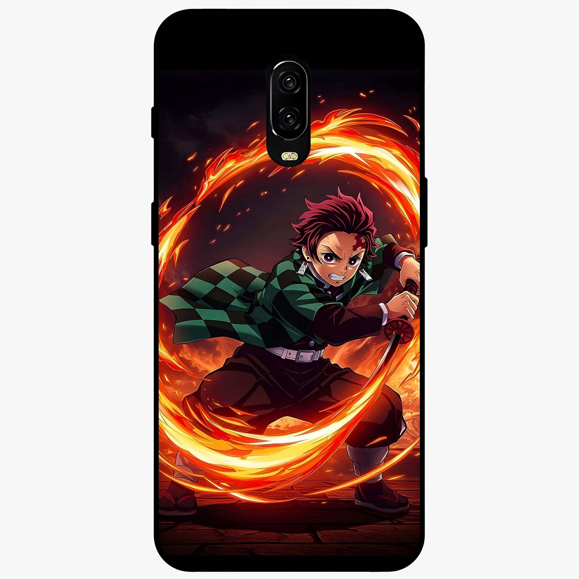 Blazing Sword Resolve Glass Case showing flat back view with fiery sword artwork and glossy glass finish.