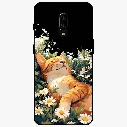 Blissful Bloom Cat Glass Case showing flat back view with cute cat and floral bloom artwork and glossy glass finish.