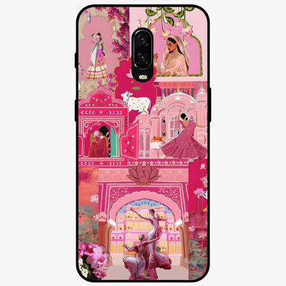 Blossoms of Rajasthan Glass Case showing flat back view with traditional floral artwork inspired by Rajasthan and glossy glass finish.