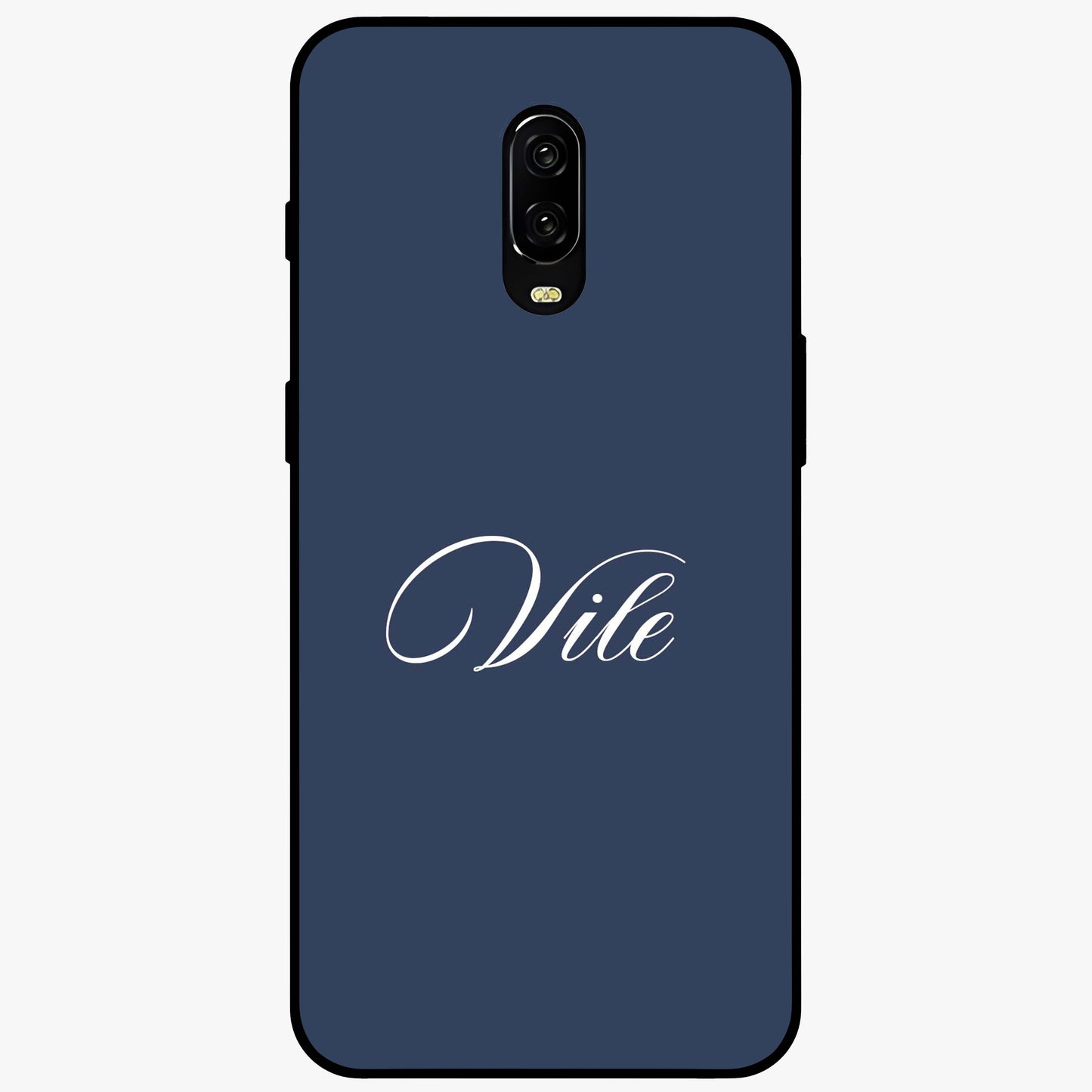 Blue Background Personalized Custom Name Glass Case showing flat back view with minimal blue background and custom name design.