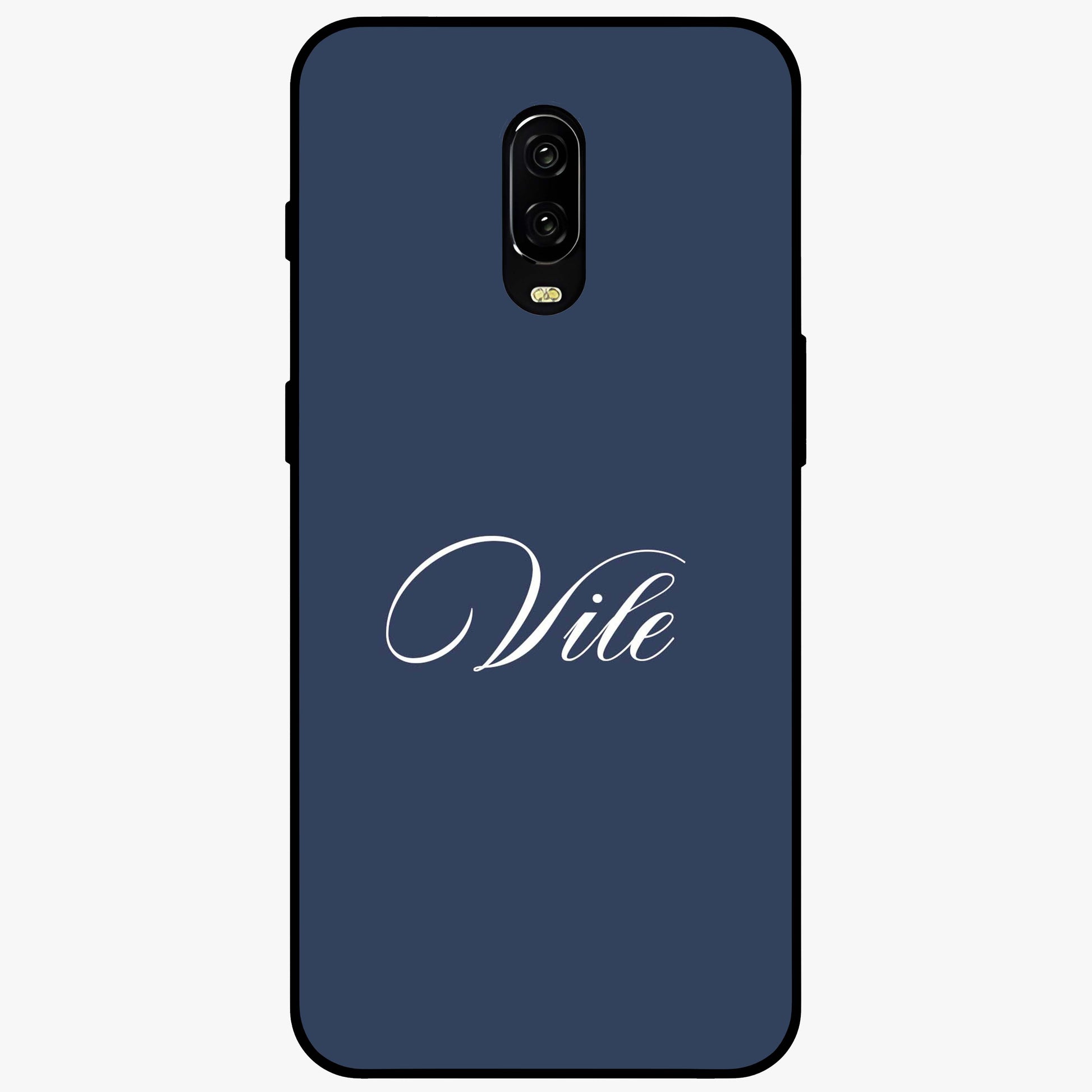 Blue Background Personalized Custom Name Glass Case showing flat back view with minimal blue background and custom name design.