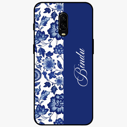 Blue Vintage Floral Pattern Glass Case upright view showcasing timeless floral illustration with vintage inspired style.