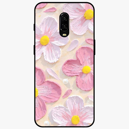Blush Bloom Texture Glass Case showing flat back view with soft blush floral texture artwork and glossy glass finish.