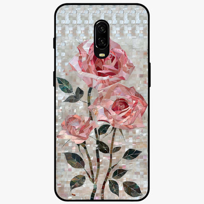 Blush Mosaic Bloom Glass Case showing flat back view with mosaic floral bloom artwork and glossy glass finish.