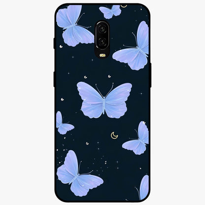 Butterfly With Stars Pattern Glass Case showing flat back view with butterfly and star pattern artwork and glossy glass finish.