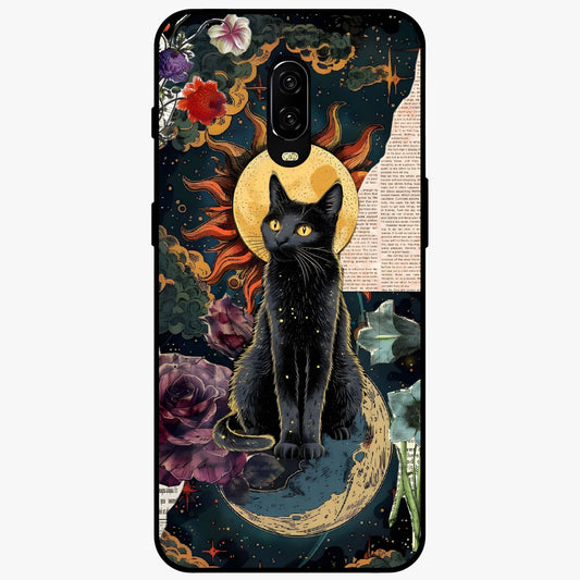 Celestial Black Cat Glass Case showing flat back view with mystical black cat artwork and glossy glass finish.