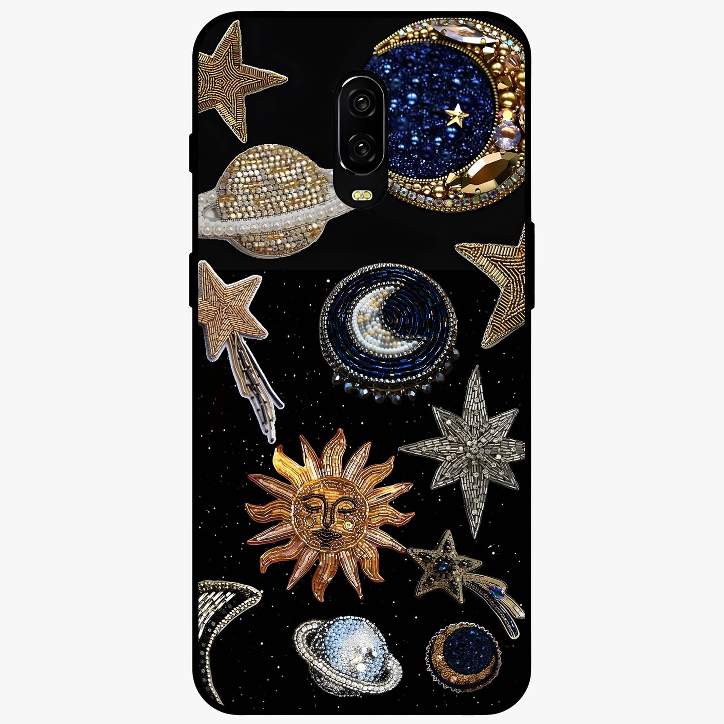 Celestial Gem Constellations Glass Case showing flat back view with sparkling constellation artwork and glossy glass finish.