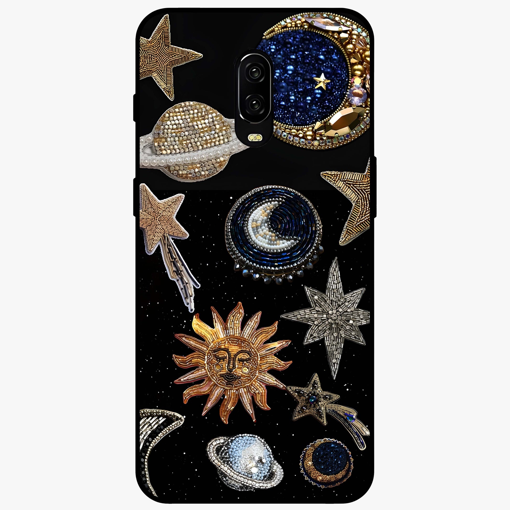 Celestial Gem Constellations Glass Case showing flat back view with sparkling constellation artwork and glossy glass finish.