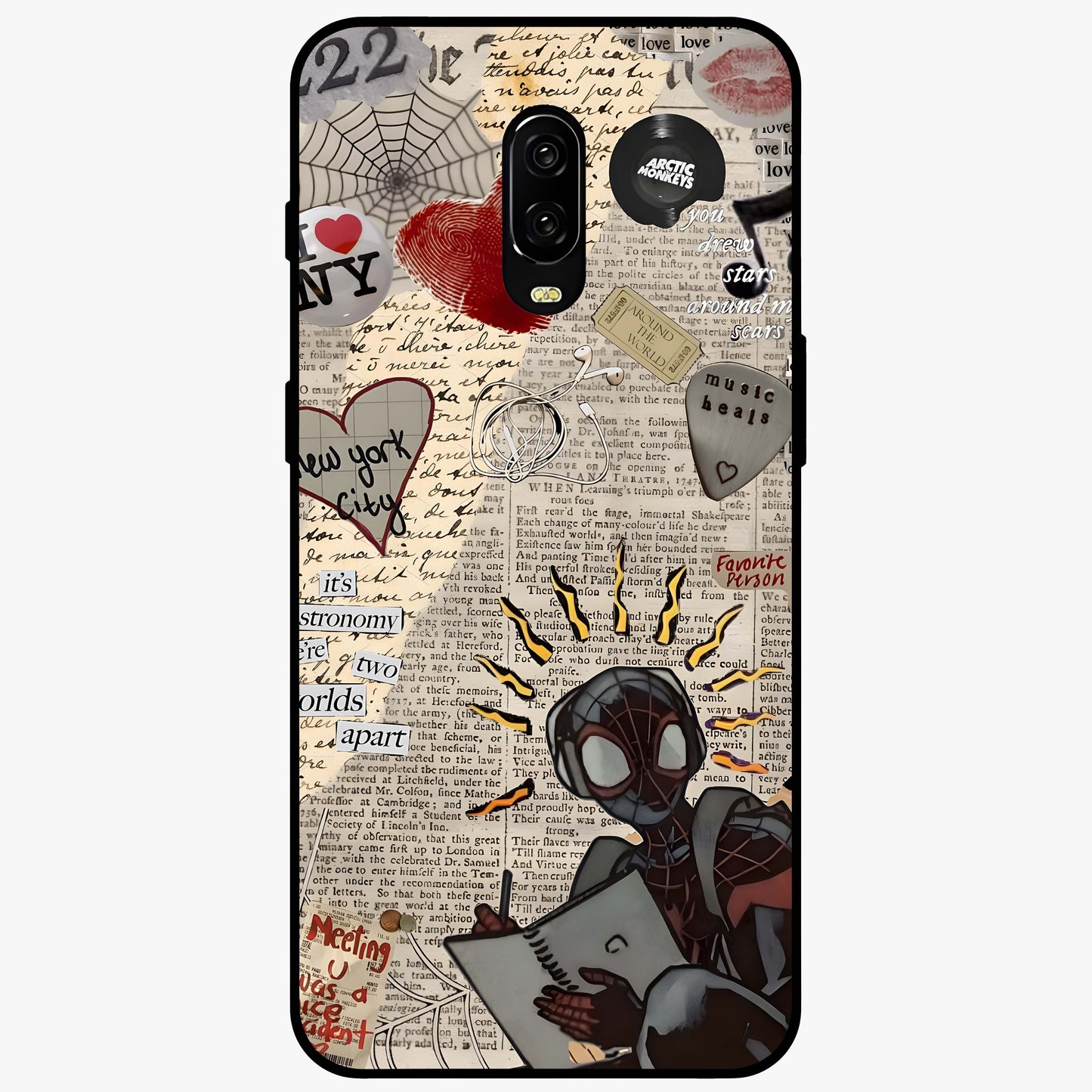 City Dream Sketch Glass Case showing flat back view with artistic city skyline sketch artwork and glossy glass finish.