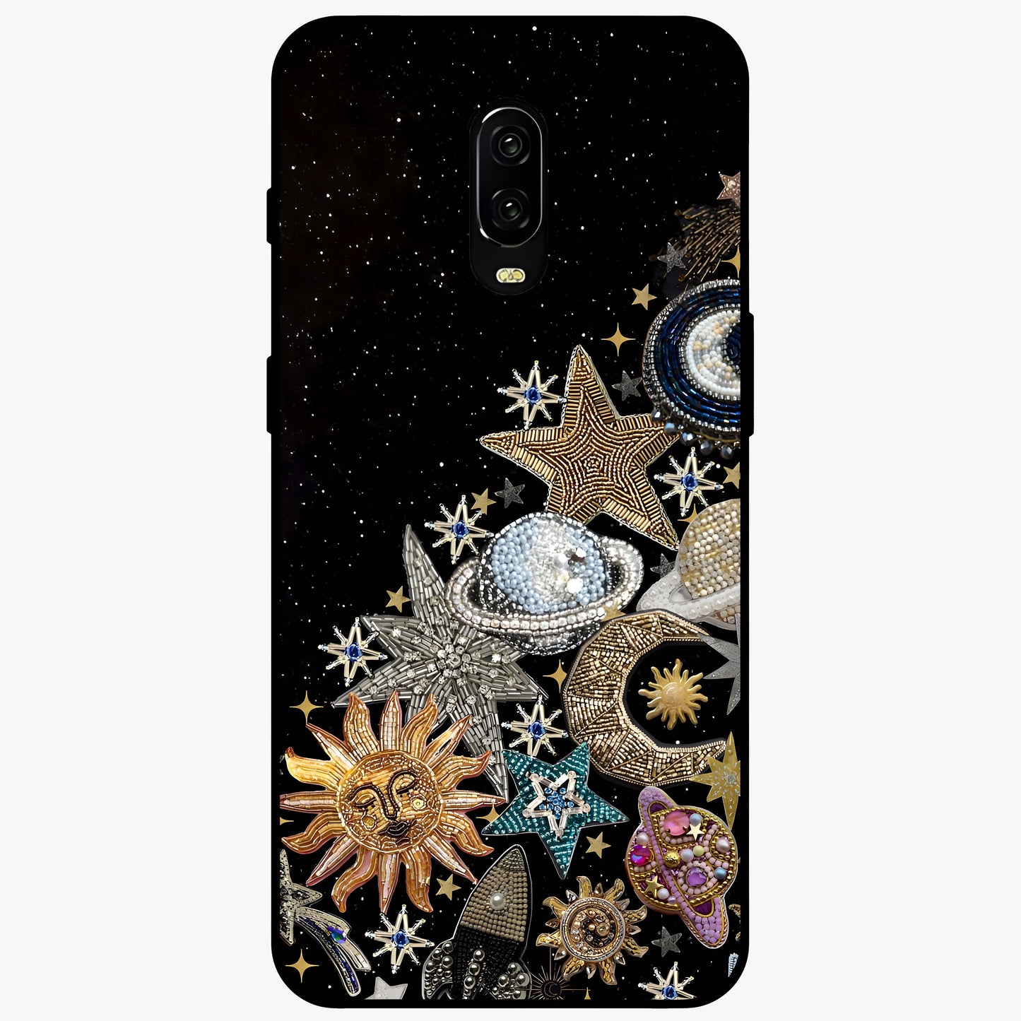 Cosmic Sparkle Dreams Glass Case showing flat back view with sparkling cosmic artwork and glossy glass finish.