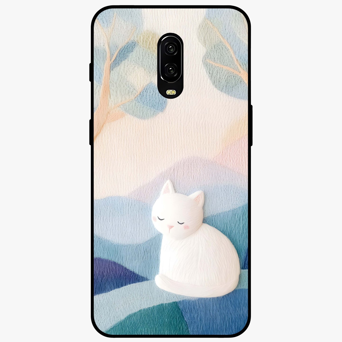 Cotton Dream Cat Glass Case showing flat back view with soft dreamy cat artwork and glossy glass finish.