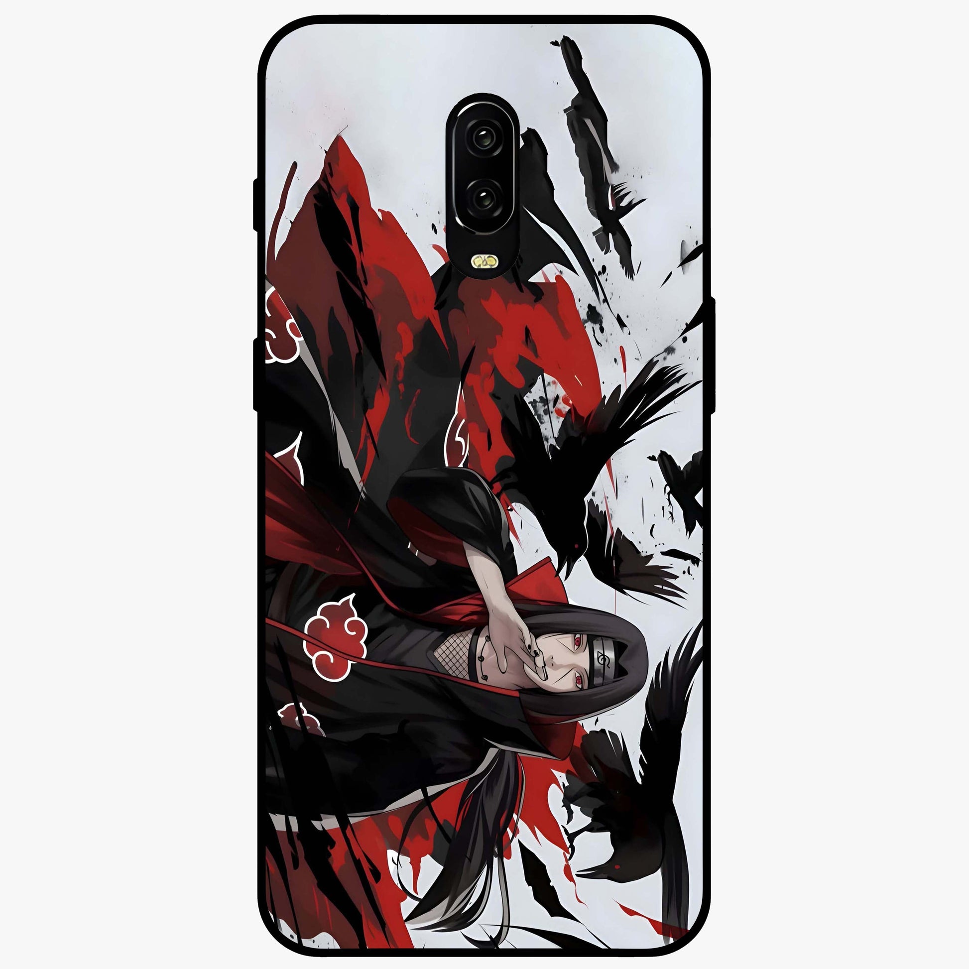 Crimson Crow Illusion Glass Case showing flat back view with artistic crow illusion artwork and glossy glass finish.