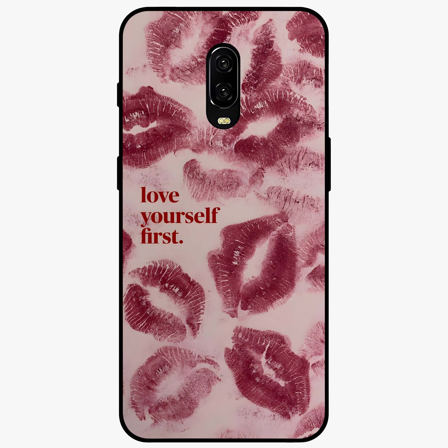 Crimson Kiss Love Glass Case showing flat back view with romantic crimson themed artwork and glossy glass finish.