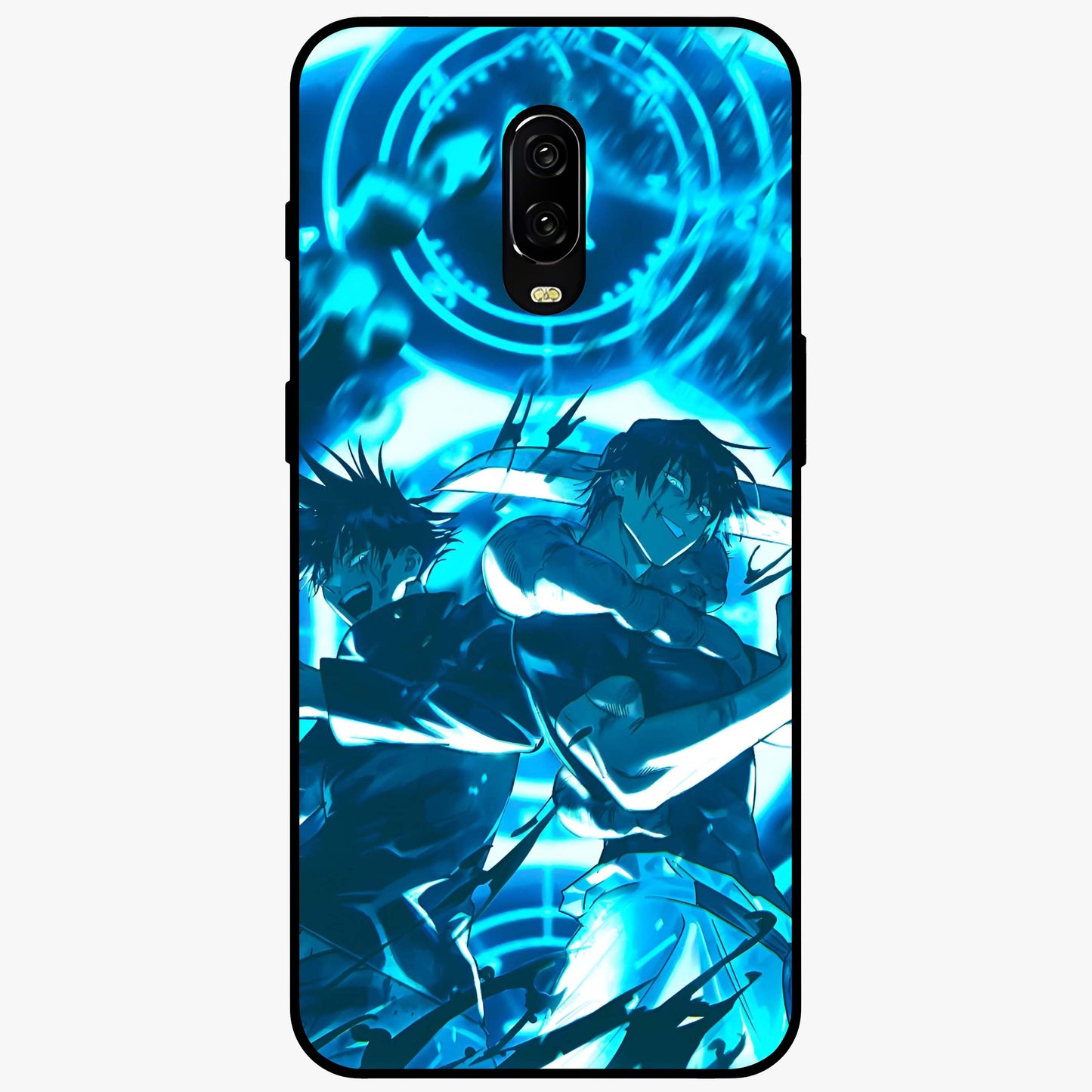 Cursed Energy Clash Glass Case showing flat back view with intense cursed energy artwork and glossy glass finish.