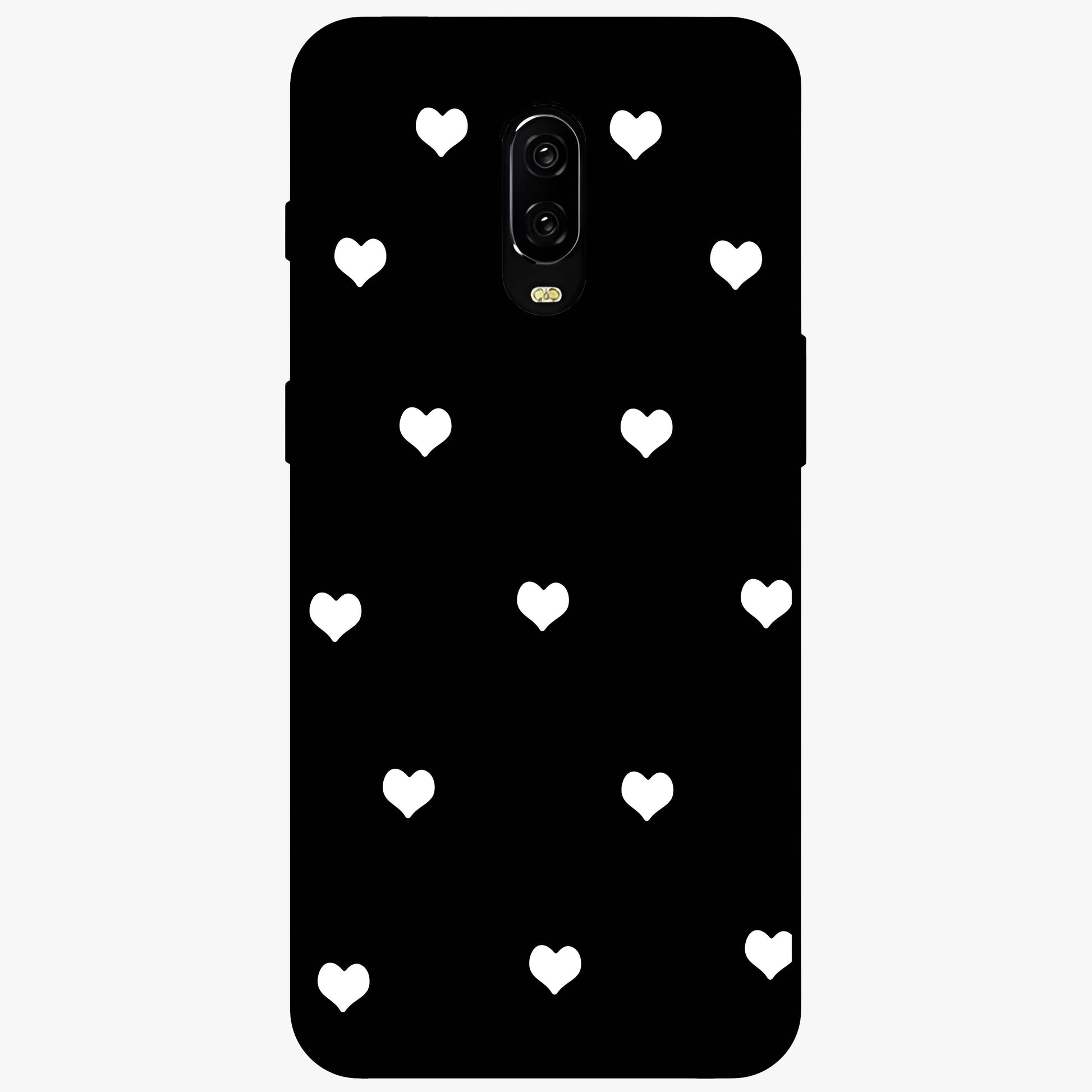 Cute And Simple White Hearts Glass Case showing flat back view with minimal white heart pattern and glossy glass finish.