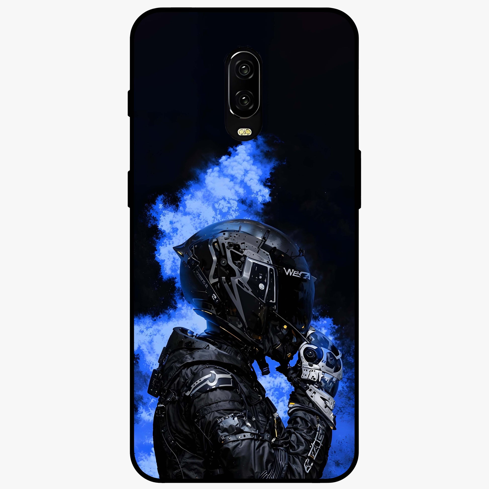 Cyber Sentinel Protocol Glass Case showing flat back view with futuristic cyber themed artwork and glossy glass finish.