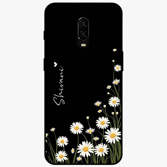 Daisy Cascade Custom Name Glass Case showing flat back view with cascading daisy flowers and personalized name design.