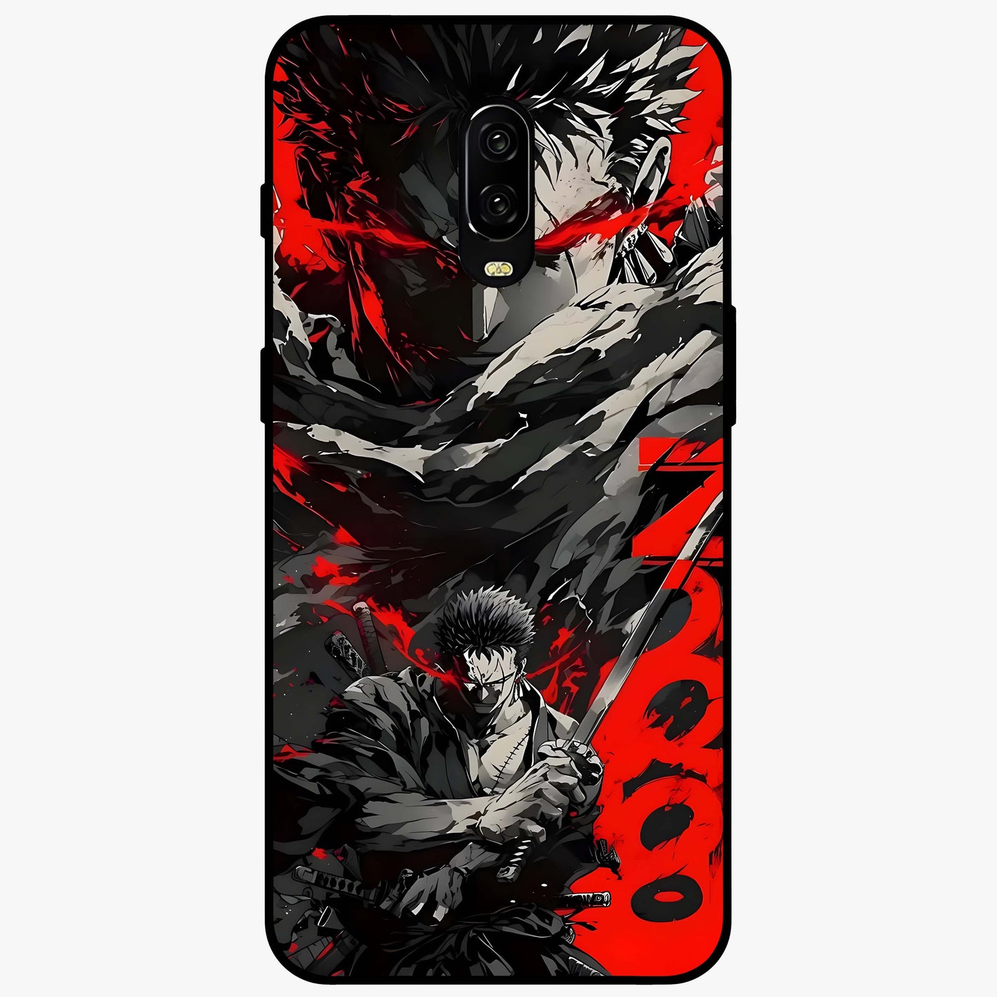 Demon Sword Resolve Glass Case showing flat back view with fierce sword warrior artwork and glossy glass finish.
