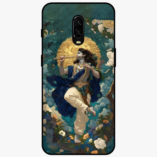 Divine Krishna Art Glass Case showing flat back view with Lord Krishna artwork and glossy glass finish.