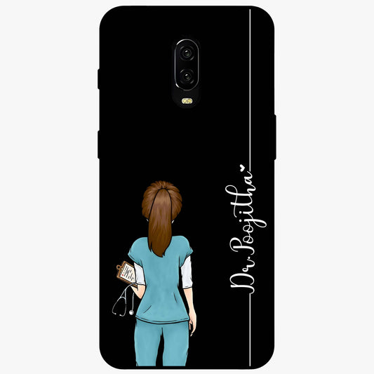 Doctor Pattern Custom Name Glass Case showing flat back view with medical themed pattern and personalized name design.