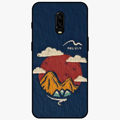 Dream Beyond Mountains Glass Case showing flat back view with scenic mountain landscape artwork and glossy glass finish.