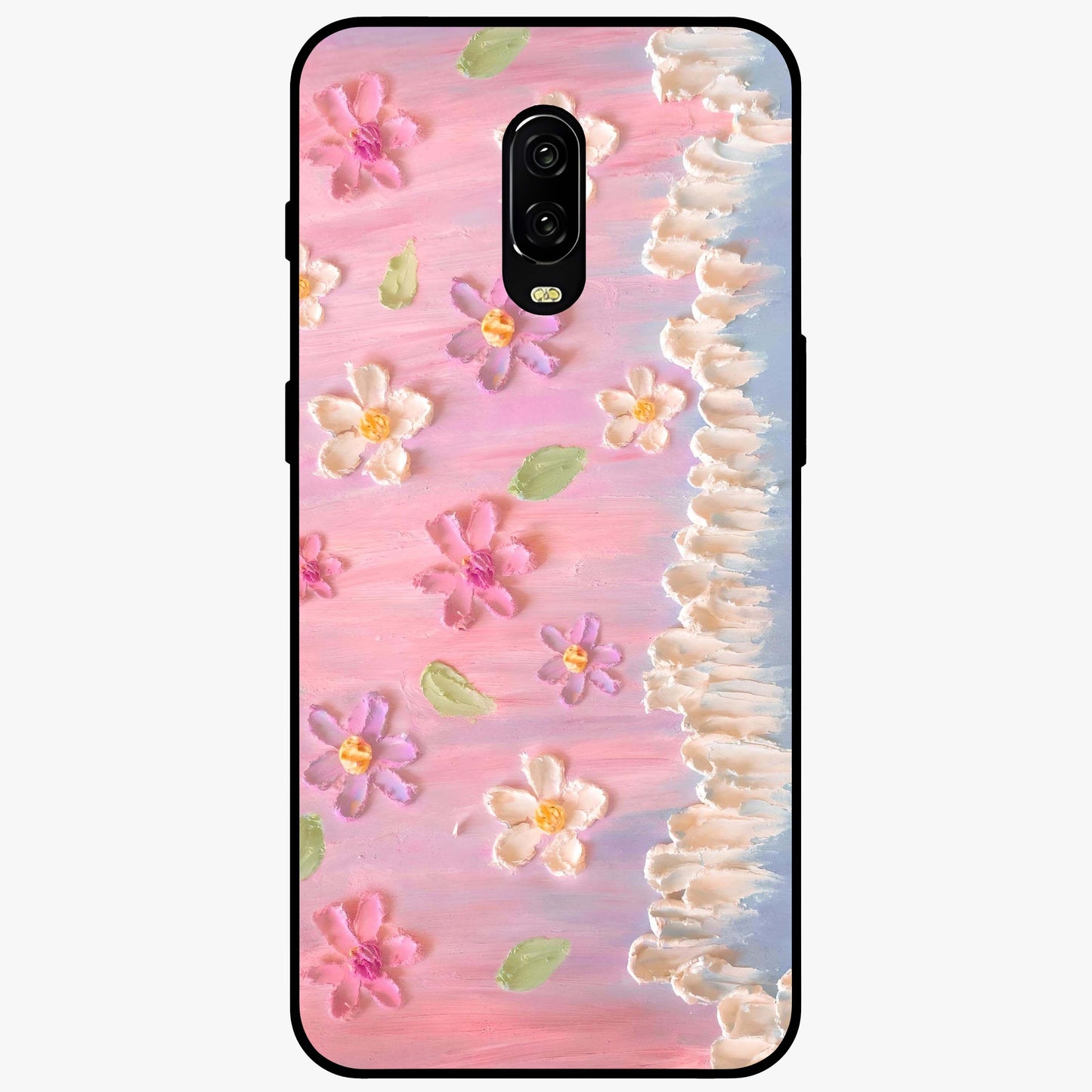 Dreamy Painted Garden Glass Case showing flat back view with artistic painted floral garden artwork and glossy glass finish.