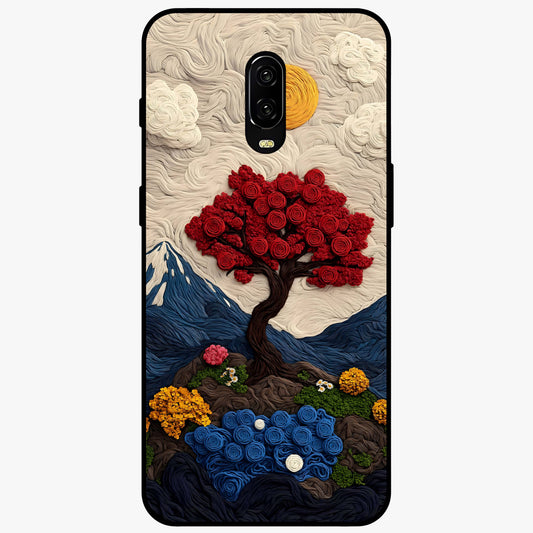 Eternal Nature Tapestry Glass Case showing flat back view with intricate nature tapestry artwork and glossy glass finish.