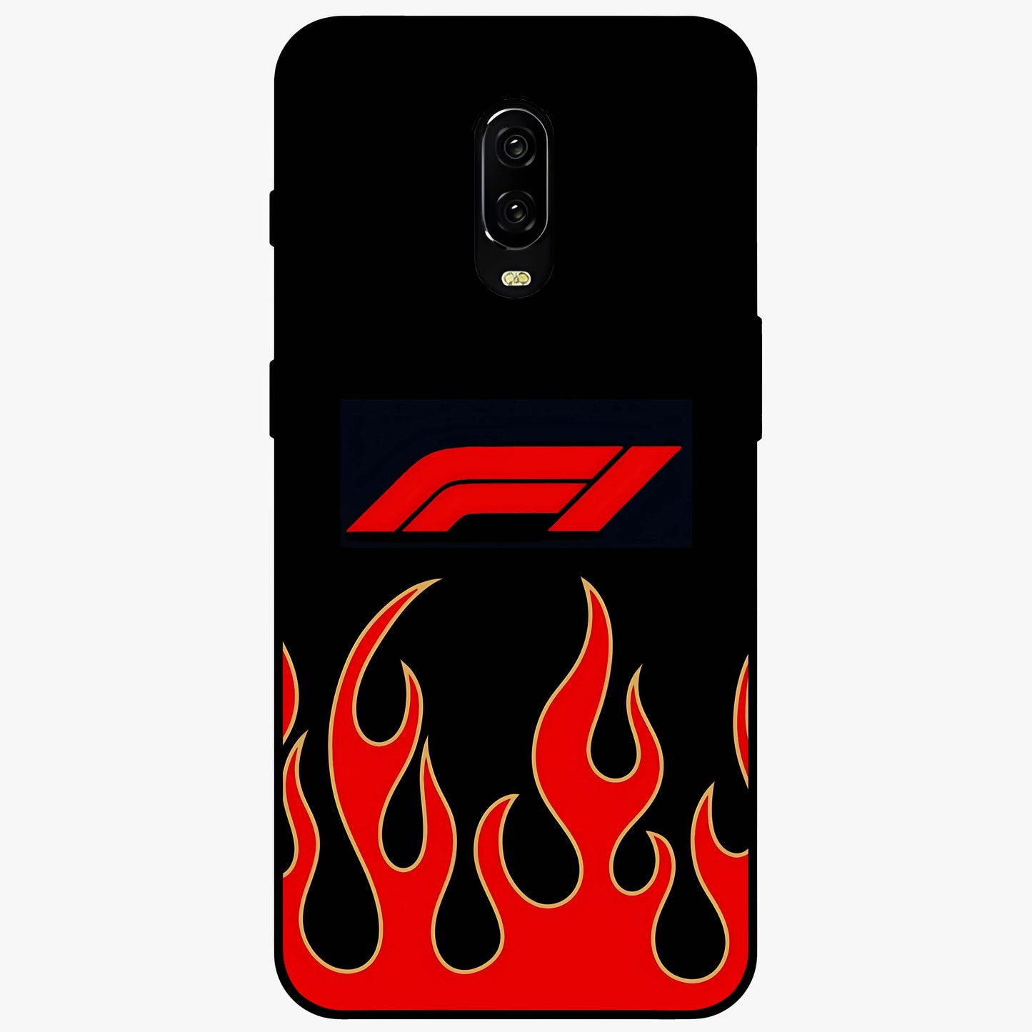 Fire F11 Glass Case showing flat back view with fiery themed artwork and glossy glass finish.