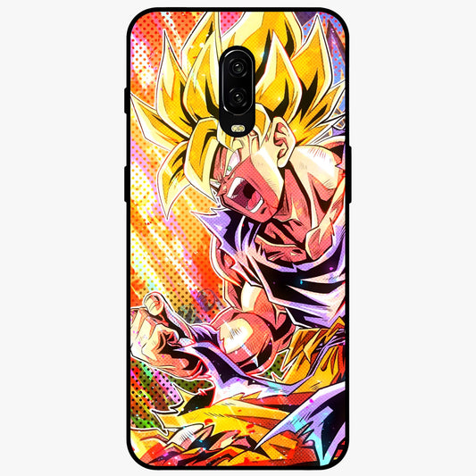 Firing Goku Glass Case showing flat back view with powerful anime inspired artwork and glossy glass finish.