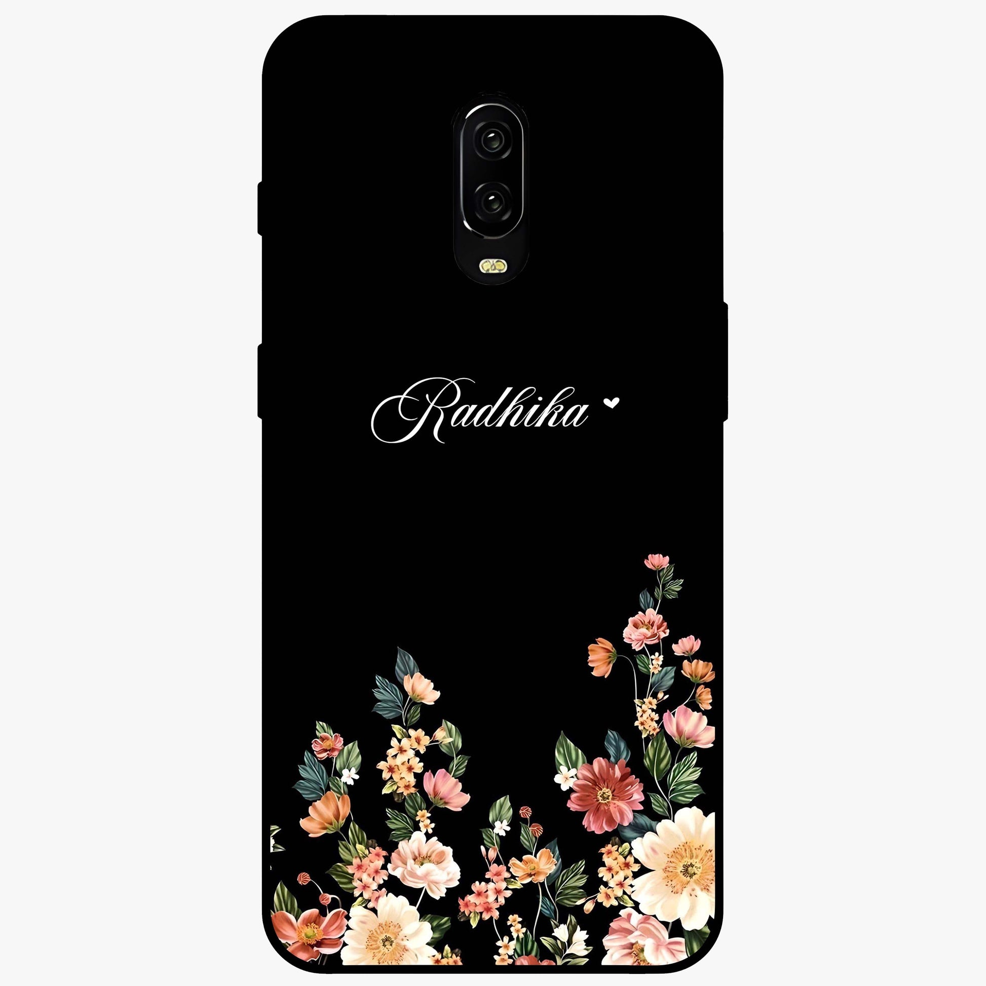 Floral Design With a Custom Personalized Name Glass Case showing flat back view with floral artwork and personalized name design.
