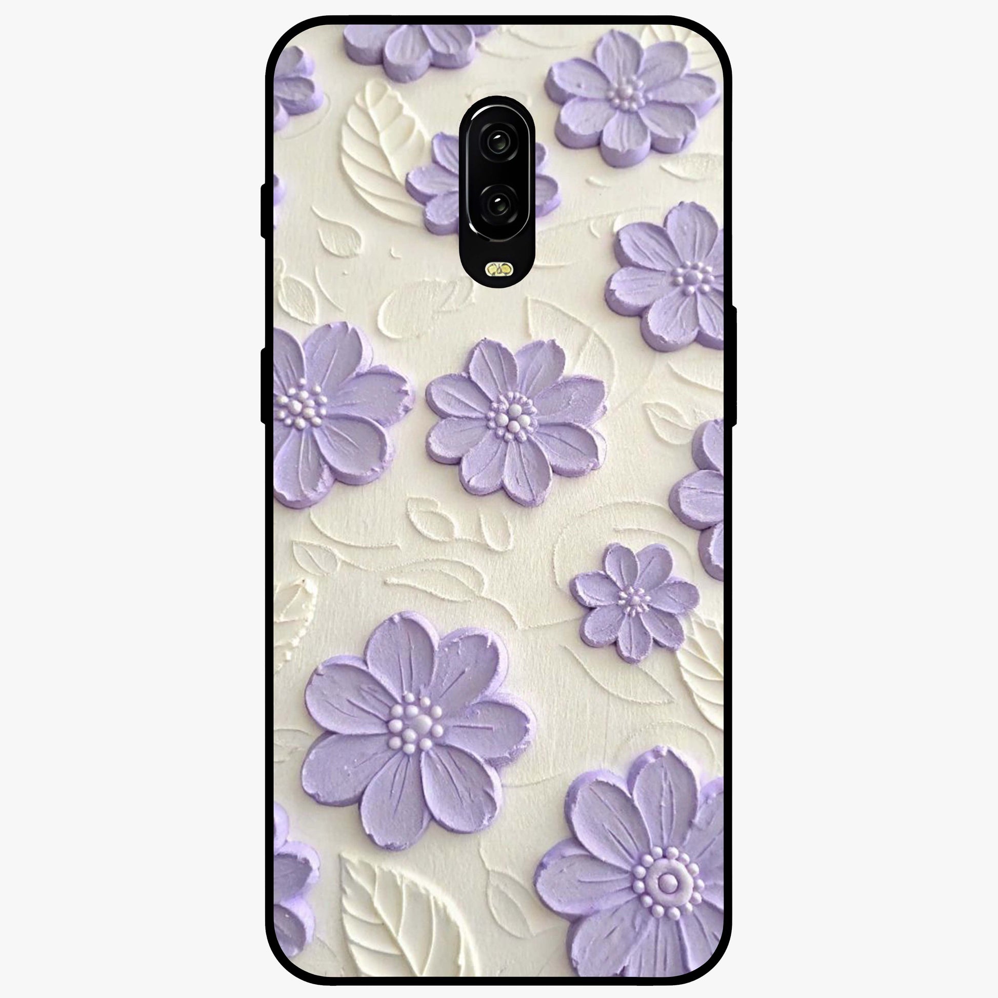 Floral Wall Art With Purple Flowers Glass Case showing flat back view with purple flower artwork and glossy glass finish.