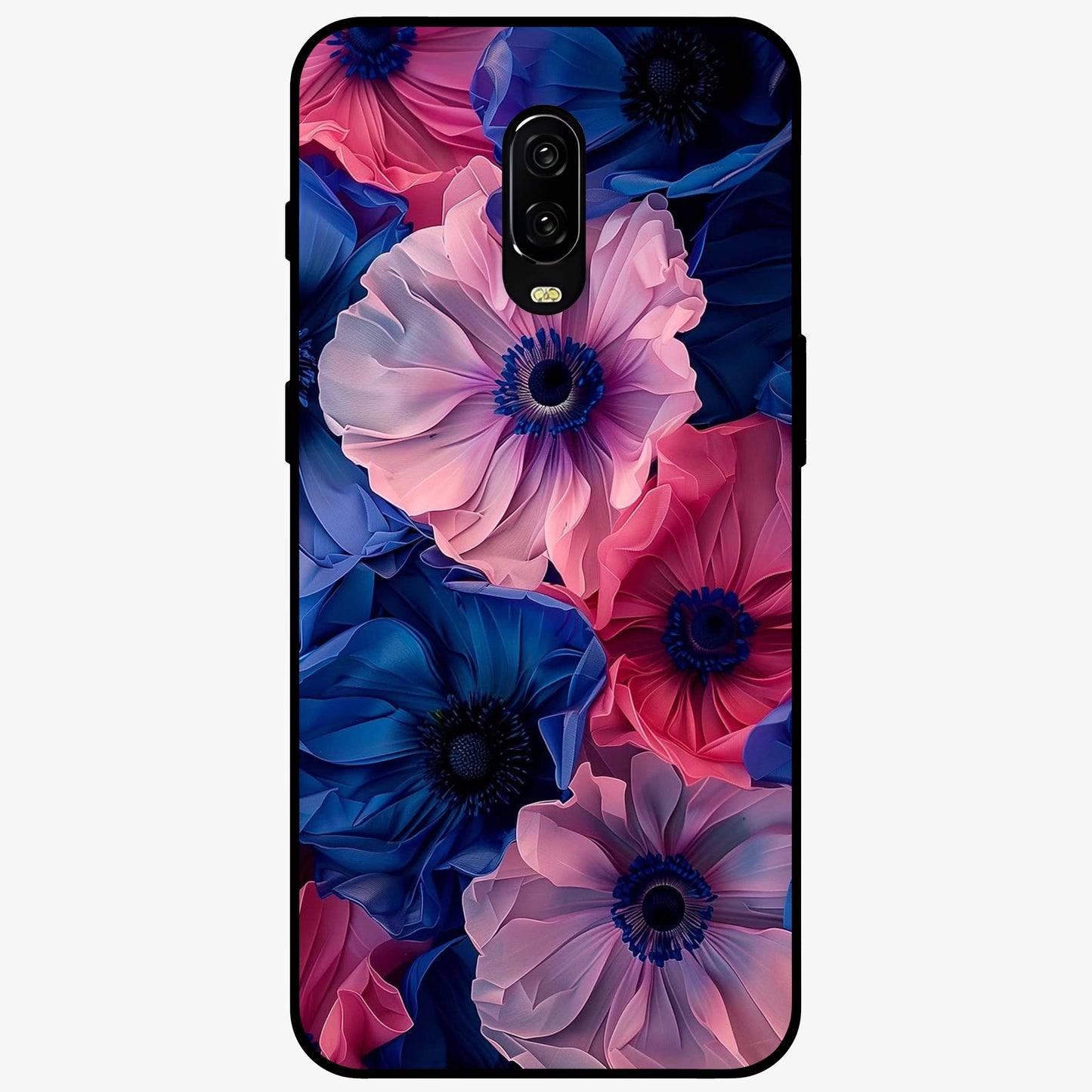 Flower Paper Art Pattern Glass Case showing flat back view with paper cut style floral artwork and glossy glass finish.