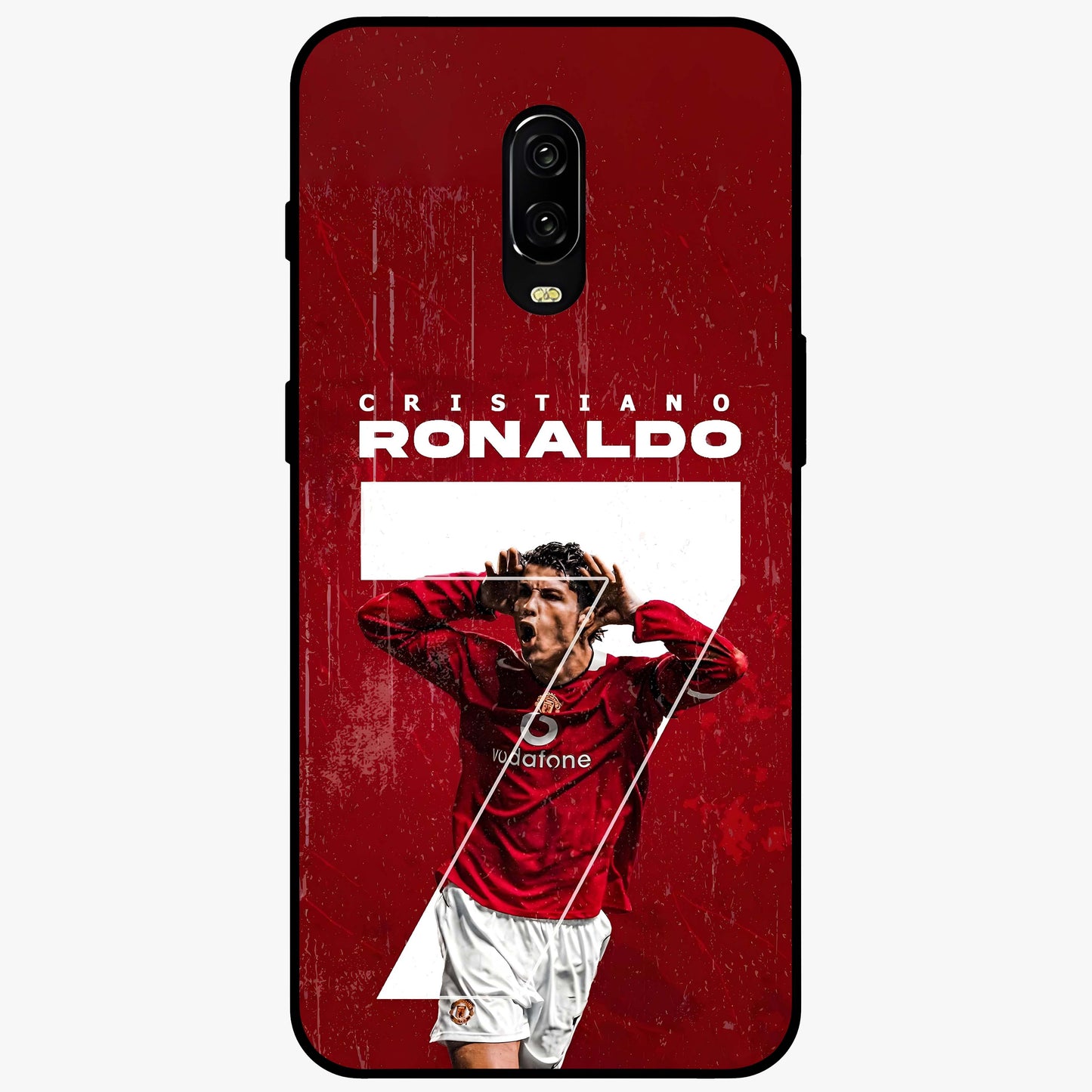 Goal Celebration Legacy Glass Case showing flat back view with football celebration inspired artwork and glossy glass finish.