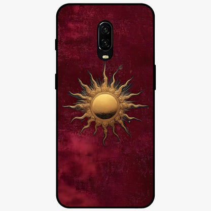 Golden Celestial Charm Glass Case showing flat back view with golden celestial charm artwork and glossy glass finish.