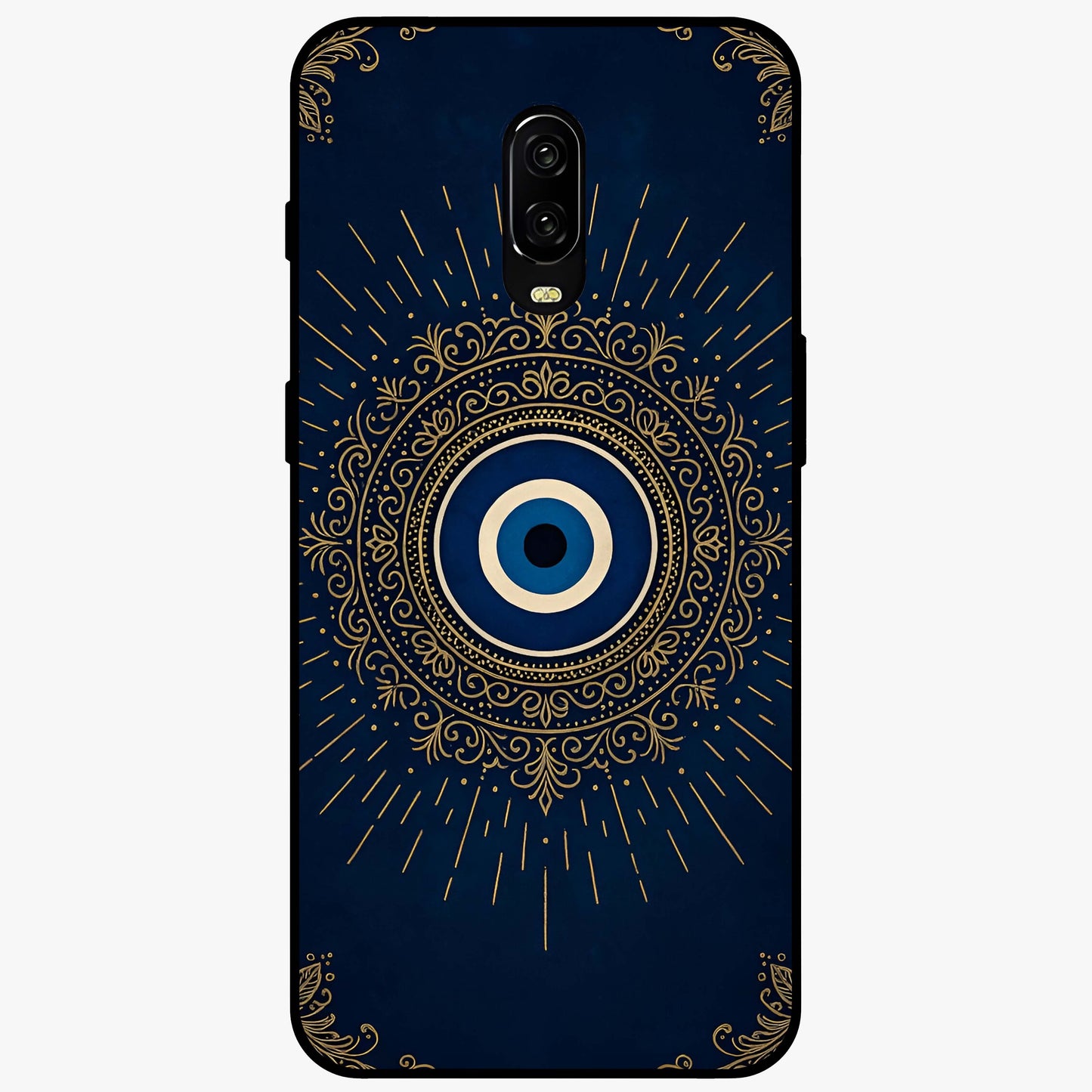Golden Floral Majesty Glass Case showing flat back view with luxurious golden floral artwork and glossy glass finish.